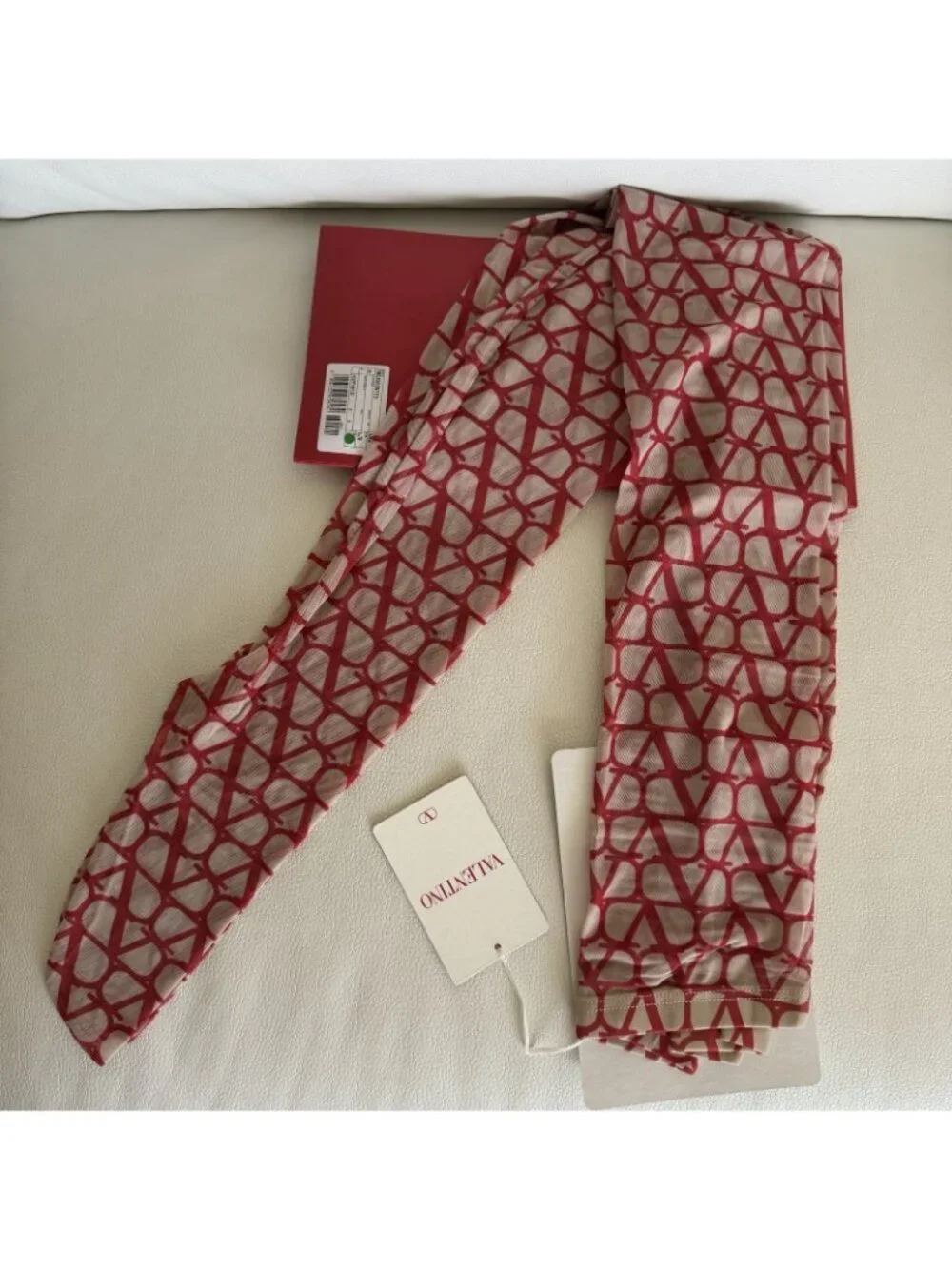 NWT Valentino Beige & Red Iconographe Tights Logo Sz L-XL